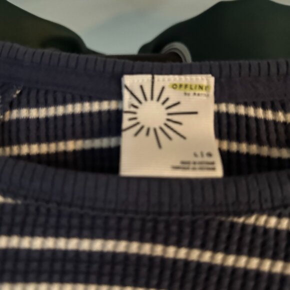 Aerie Striped cropped top blue and white ribbed SZ L - Picture 3 of 9